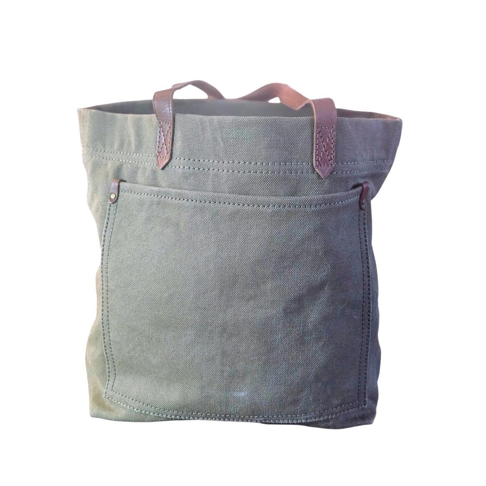 Madewell The Transport Tote Waxed Canvas Olive Green Leather Strap Handbag - Picture 2 of 9